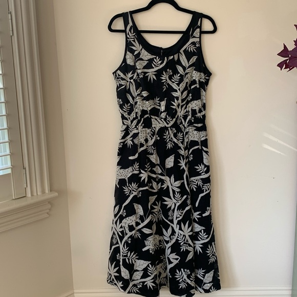 TROPICAL PANTHER TIPPED FIT FLARE DRESS SZ 6 cotton lined pockets midi - Picture 1 of 13